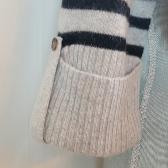 Kenar Woman's Lambs Wool and Angora Sweater Cowl Neck, Grey, Blue Stripe, Medium - Picture 4 of 5